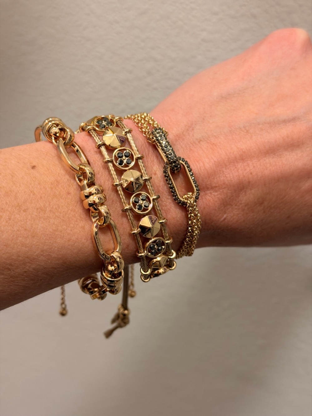Bomb Party NWOT! Gold-Tone Women's Bracelet Set with Black Crystal Details - Picture 6 of 8